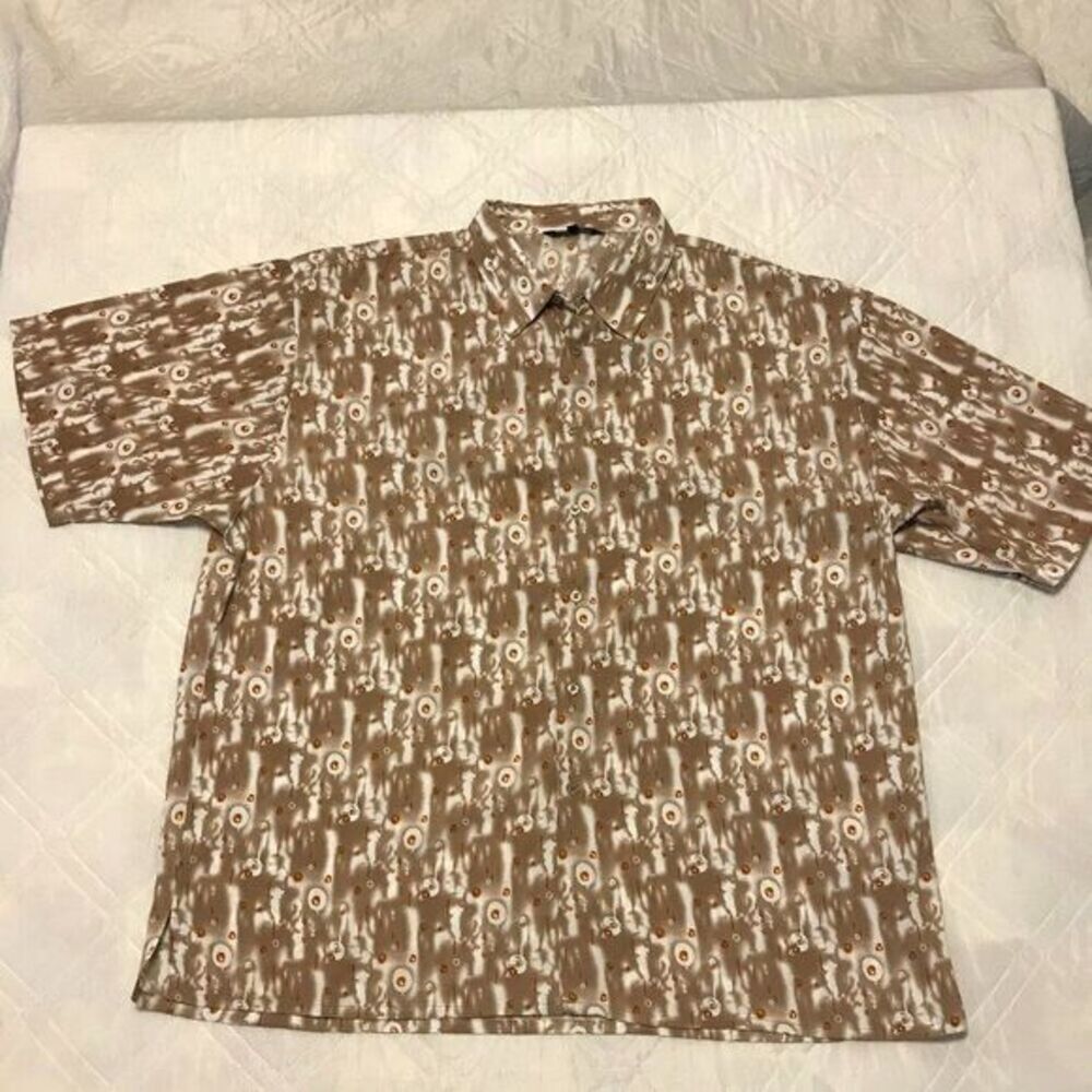 Bagazio‎ brown and white design button front short sleeve shirt 4X